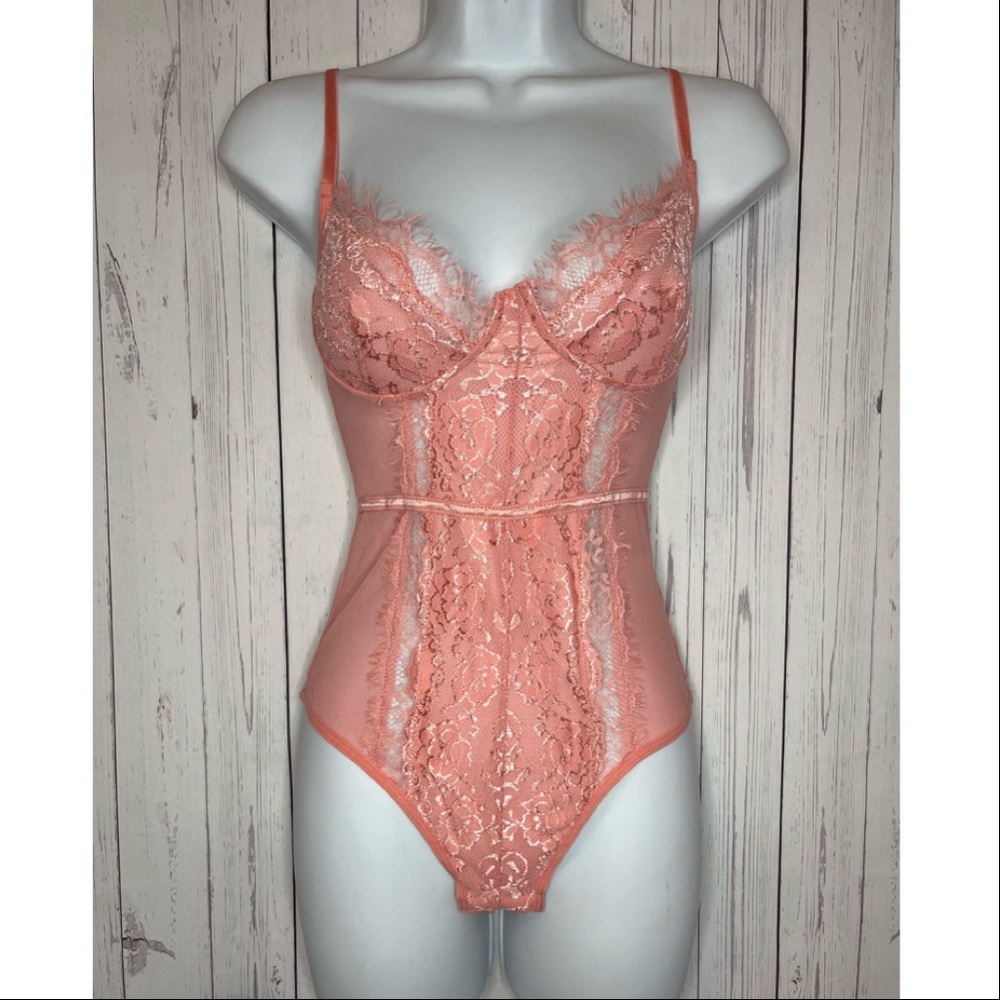 RSLOVE Women’s Size Small Pink Lace Teddy Lingerie Bodysuit